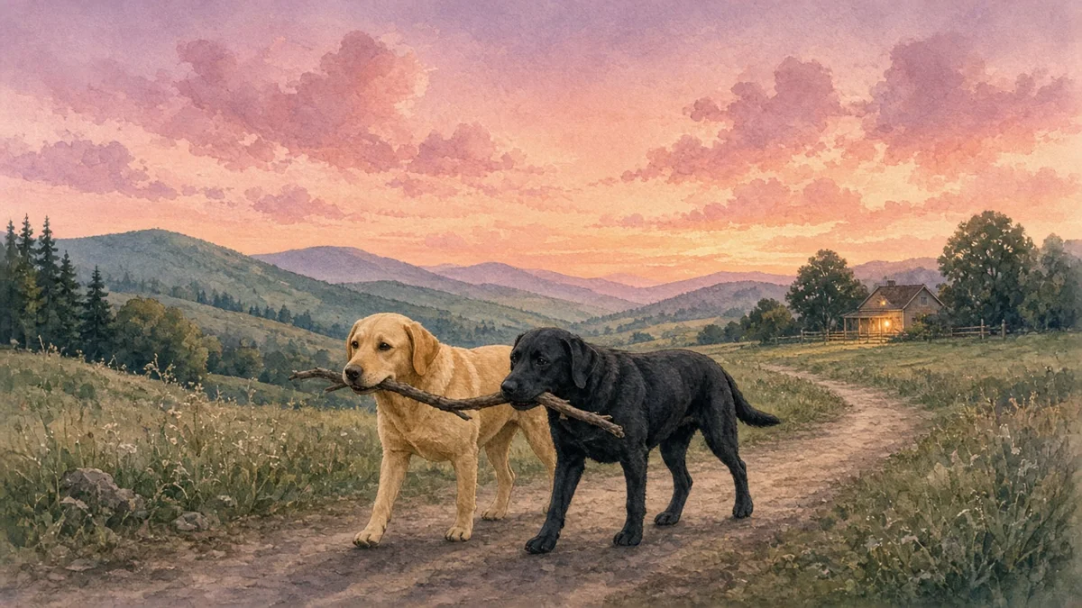 Concept art: Atlas and Baron walking home at sunset