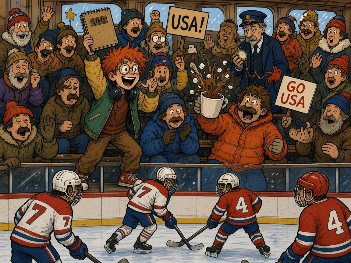 Concept art: the kid cheering in the 1980 hockey bleachers